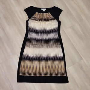 London Style Collection Black Tan Fitted Short Sleeve Womens Dress Size 6P‎